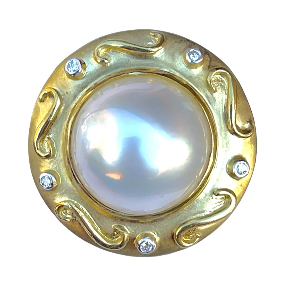 Vintage Authentic MABE White Pearl Earrings 18kt (750) gold and diamonds 💎 - Picture 11 of 16